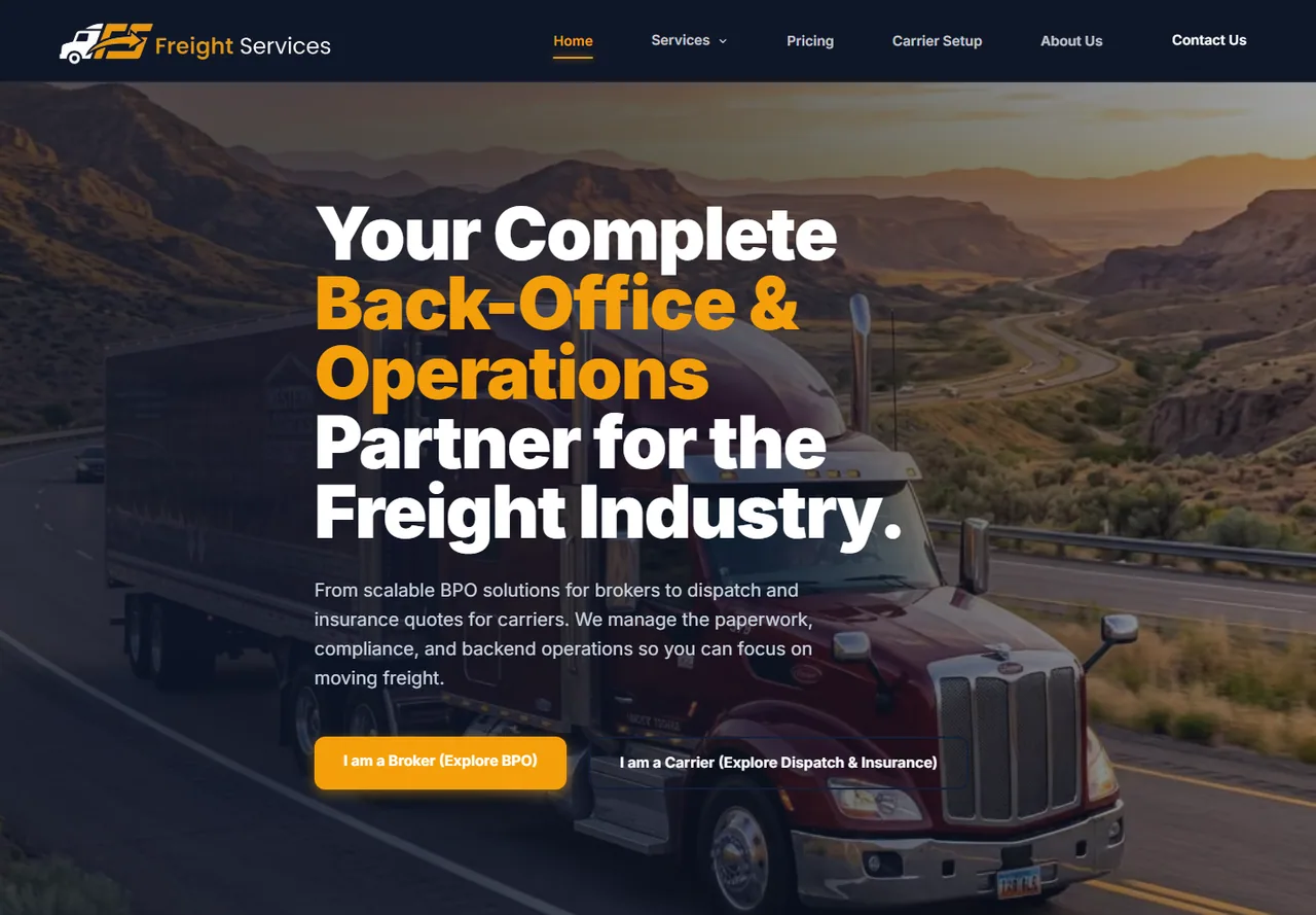 Project screen for Freight Services Website