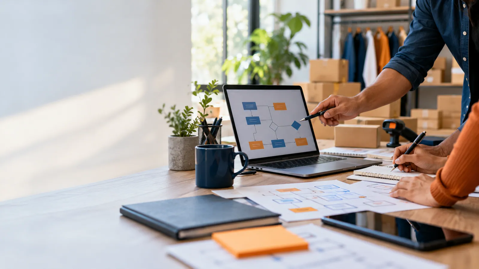 Illustrative workspace for planning business software and operational workflows