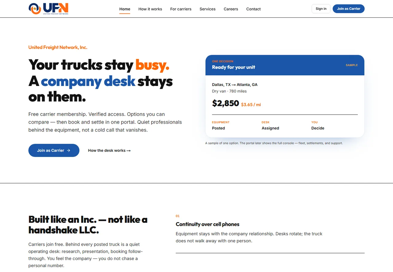 Captured project screen for United Freight Network